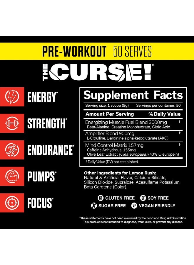 Cobra Labs, The Curse, Pre Workout, Lemon Rush, 0.55 Lbs (250 G)