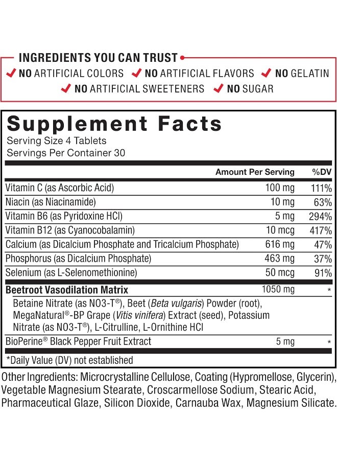 Total Beets Blood Pressure Support Supplement With Nitrates And Grapeseed Extract To Boost Nitric Oxide, Circulatory And Cardiovascular Vasodilator Heart Health Vitamins, 120 Count