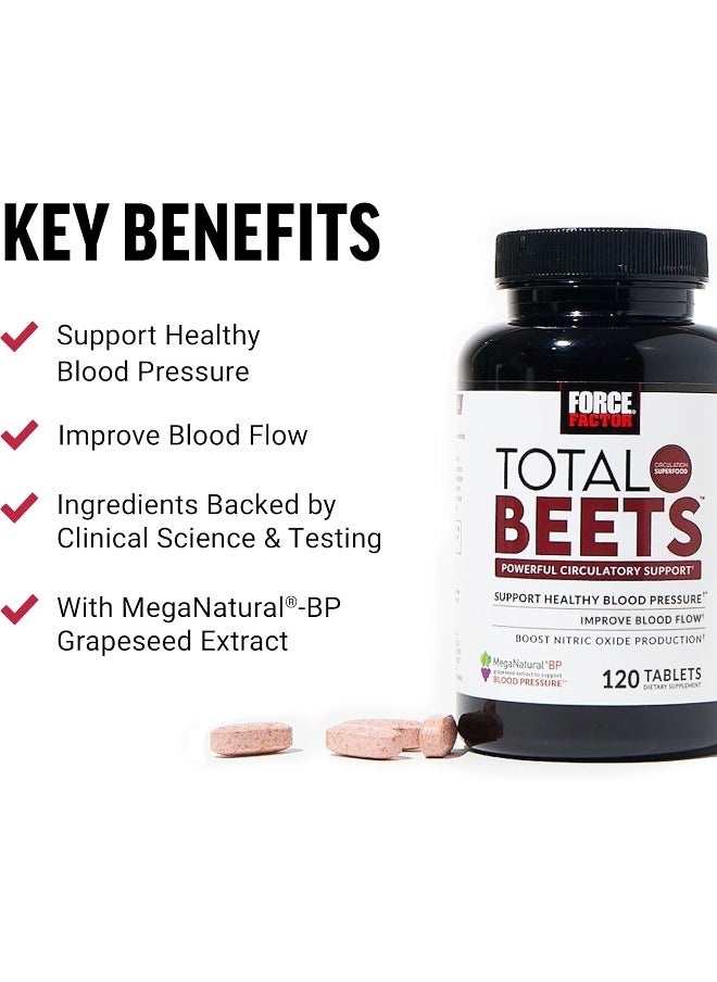 Total Beets Blood Pressure Support Supplement With Nitrates And Grapeseed Extract To Boost Nitric Oxide, Circulatory And Cardiovascular Vasodilator Heart Health Vitamins, 120 Count