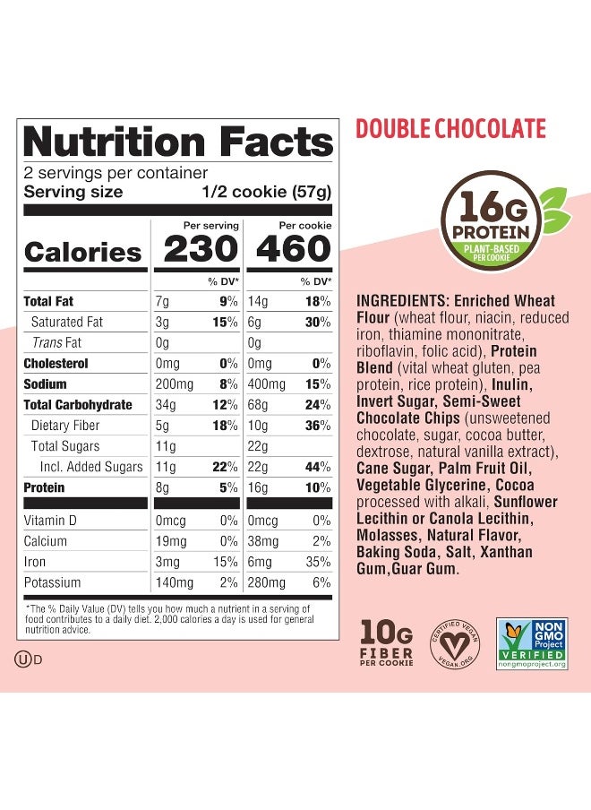 The Complete Cookie, Double Chocolate, Soft Baked, 16G Plant Protein, Vegan, Non-Gmo, 4 Ounce Cookie (Pack Of 12)