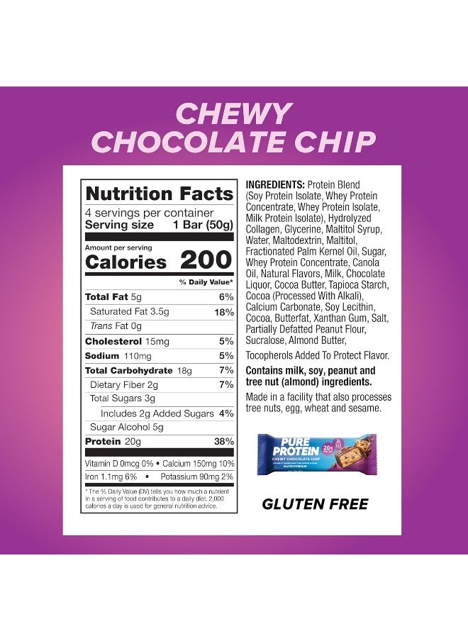 Bars, High Protein, Nutritious Snacks To Support Energy, Low Sugar, Gluten Free, Chewy Chocolate Chip, Pack Of 36