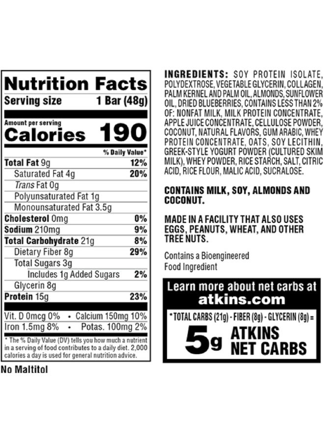 - Greek Yogurt Bar, Blueberry, 5 Bars, 1.69Oz (48G) Each