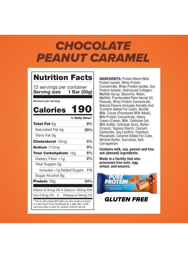 Protein Bar, Chocolate Peanut Caramel, 12 Bars, 1.76Oz/50G