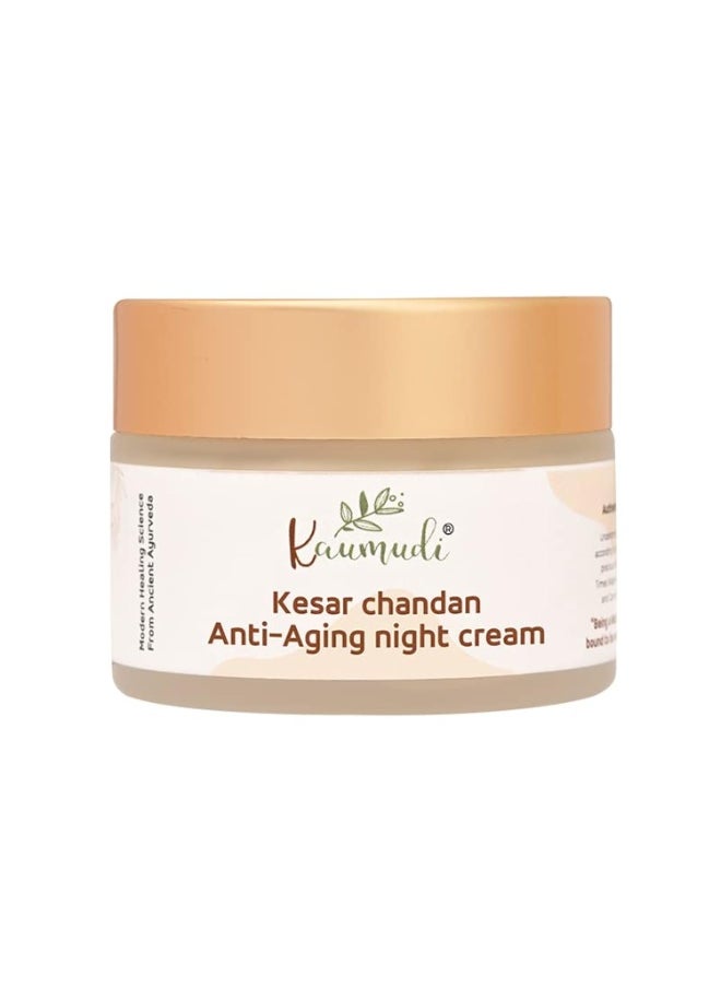 Kesar Chandan Anti-Aging Night Cream | Handmade with Natural Ingredients | For Signs of Aging, Fine Lines, Wrinkles | Reduces Sun Damage & Pigmentation | Hydrate & Moisturizes | All Skin Types | No Artificial Color | No Artificial Fragrance | Sulphate, Paraben & SLS free | 40 GM / 1.41 fl Oz
