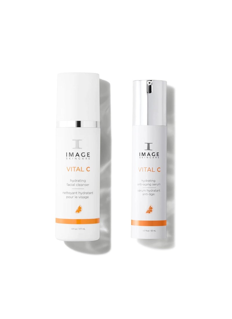 IMAGE Skincare VITAL C Hydrating Facial Cleanser  Serum Set Smooths Wrinkles and Revitalizes Skin with Vitamin C E and A 6 oz  17 oz