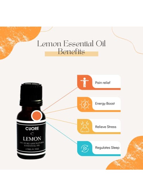 Cuore 100 Organic and Natural Lemon Essential Oil For all Skin Types 15 ML