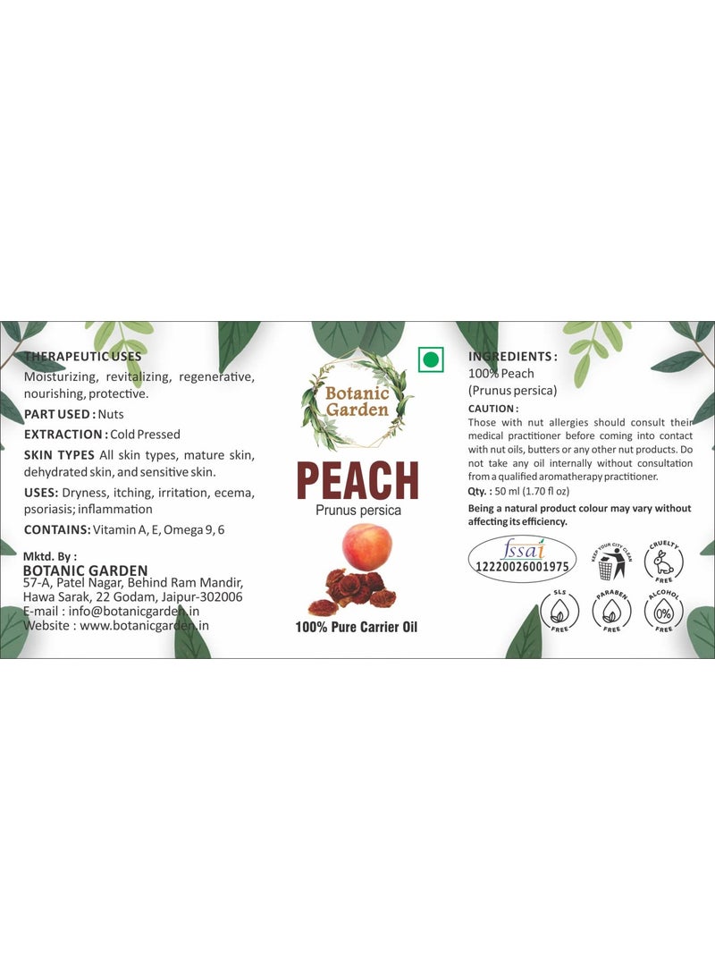 BOTANIC GARDEN Peach Oil 100 Pure Natural Undiluted oil Natural Therapeutic Grade Cold Pressed for Skin Hair 200 ML