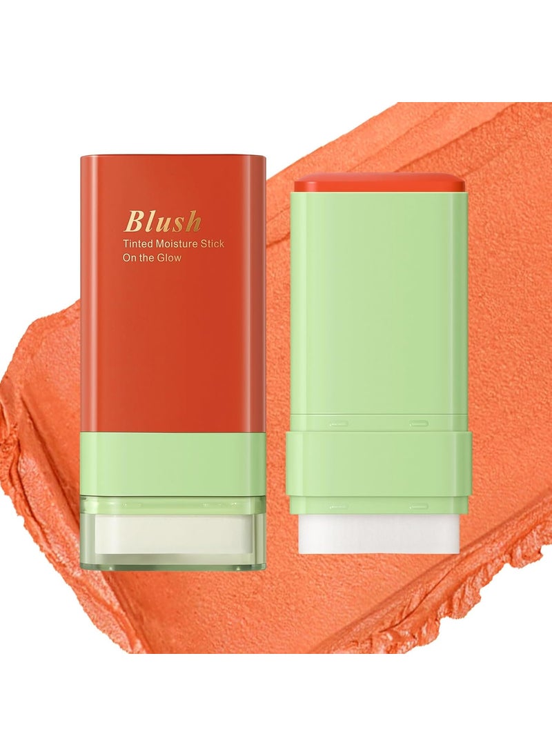 Blush Stick for Cheeks and Lips with BuiltIn Blending Sponge OntheGo Glow Blush Hydrating Solid Cheek Tint Multiuse Blush Makeup Stick Tinted Moisture Sticks Color02Coral Orange