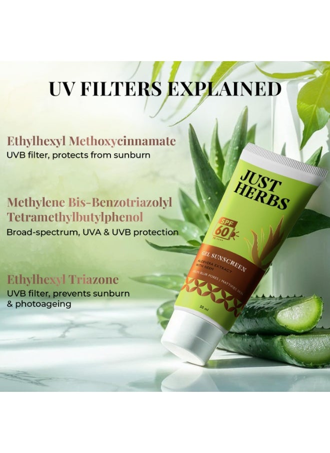Silicone-free Gel Primer Sunscreen | SPF 60 PA++++ | Broad Spectrum UVA/B & Blue Light Protection | No white cast | For Makeup Lovers | Blurs Pores & Mattifies Skin | Aloe Vera Extract & Neem | Ceramide & Peptide | In-Vitro Tested | Matte Finish