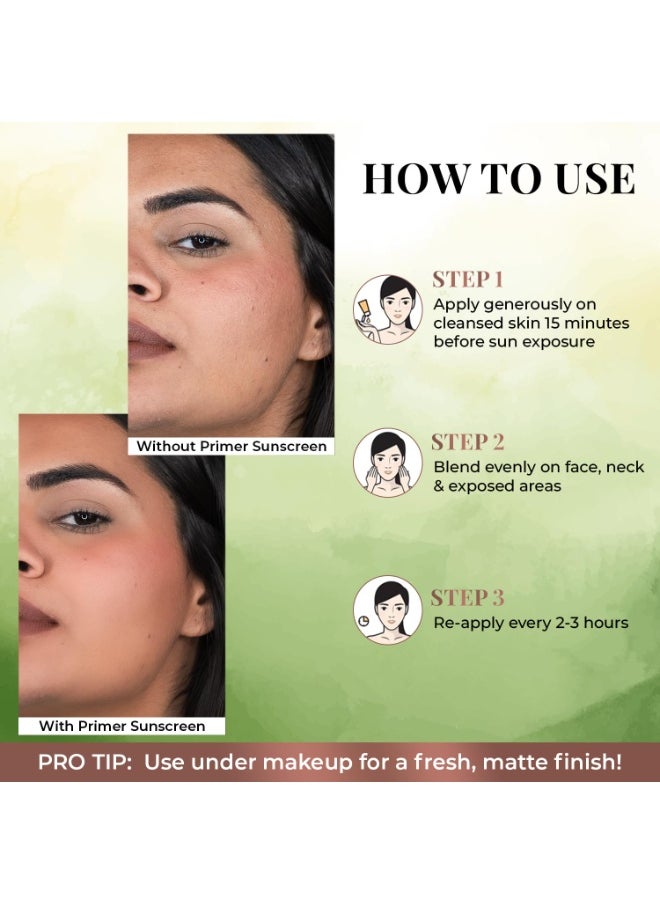 Silicone-free Gel Primer Sunscreen | SPF 60 PA++++ | Broad Spectrum UVA/B & Blue Light Protection | No white cast | For Makeup Lovers | Blurs Pores & Mattifies Skin | Aloe Vera Extract & Neem | Ceramide & Peptide | In-Vitro Tested | Matte Finish