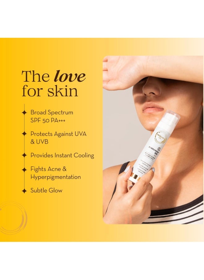 Water Sunscreen Gel SPF 50 PA+++ with Niacinamide & Kumkumadi | UVA/UVB/Blue Light Protection | Prevents Hyperpigmentation | Non-Sticky, Zero White Cast | Suitable for All Skin Types, 50gm
