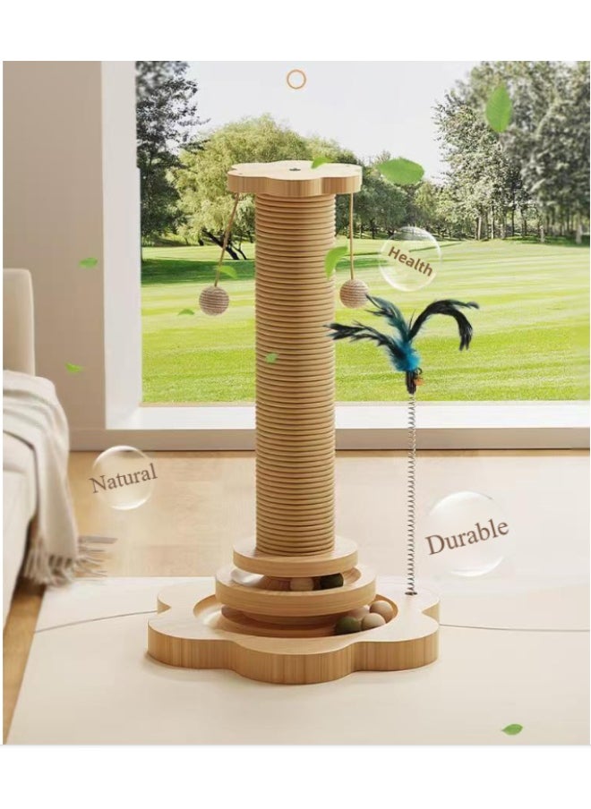 Pet Solid Wood Cat Scratching Post with Rolling Track - Multifunctional Cat Activity Center