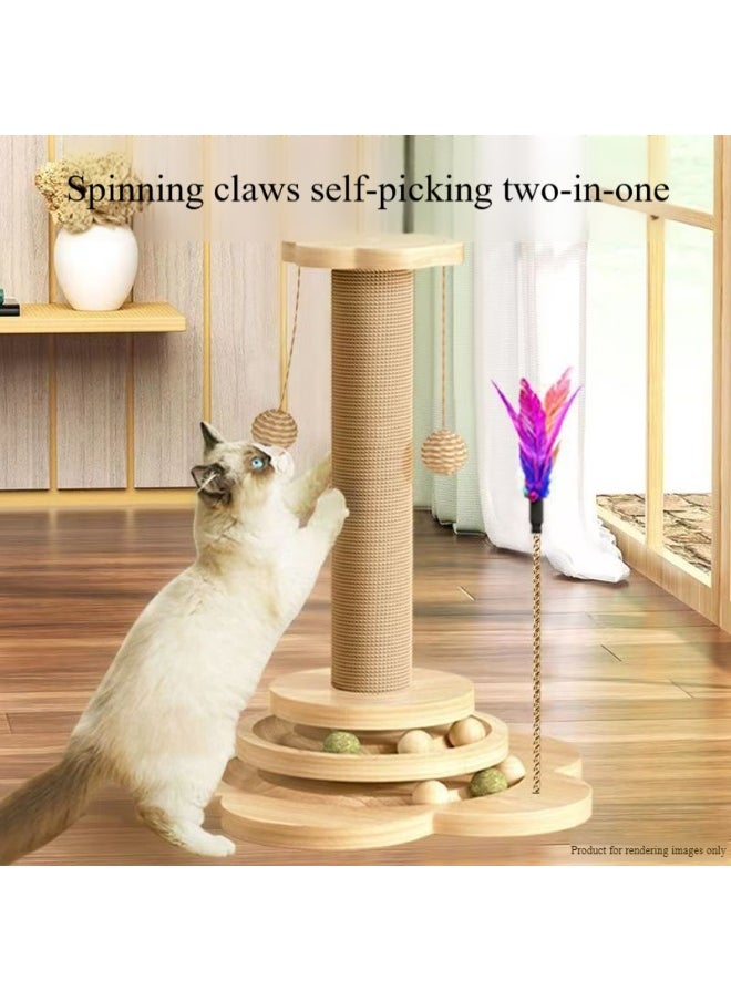 Pet Solid Wood Cat Scratching Post with Rolling Track - Multifunctional Cat Activity Center