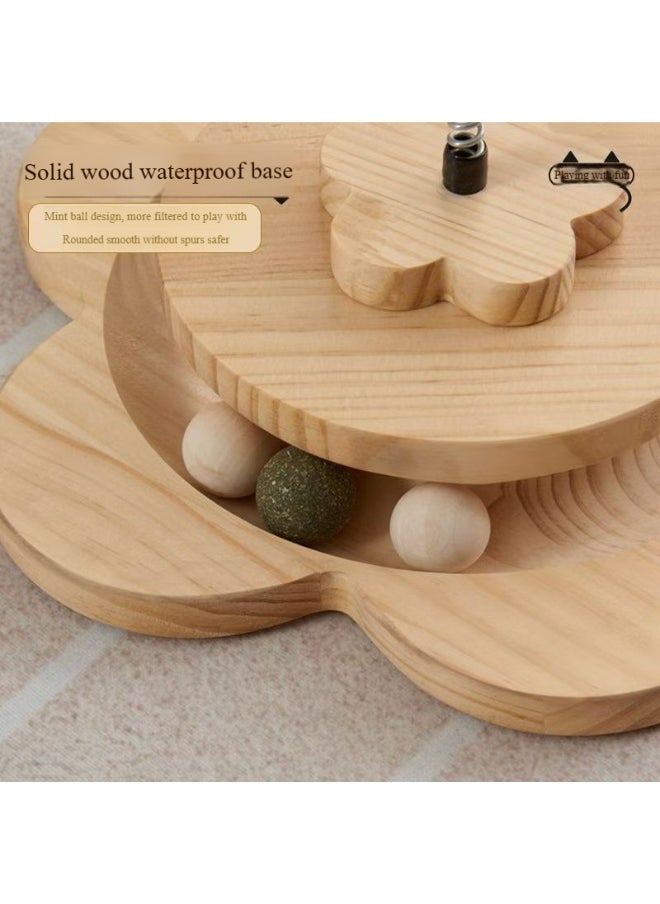 Pet Solid Wood Cat Scratching Post with Rolling Track - Multifunctional Cat Activity Center