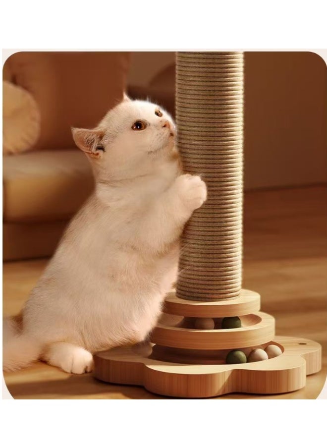 Pet Solid Wood Cat Scratching Post with Rolling Track - Multifunctional Cat Activity Center