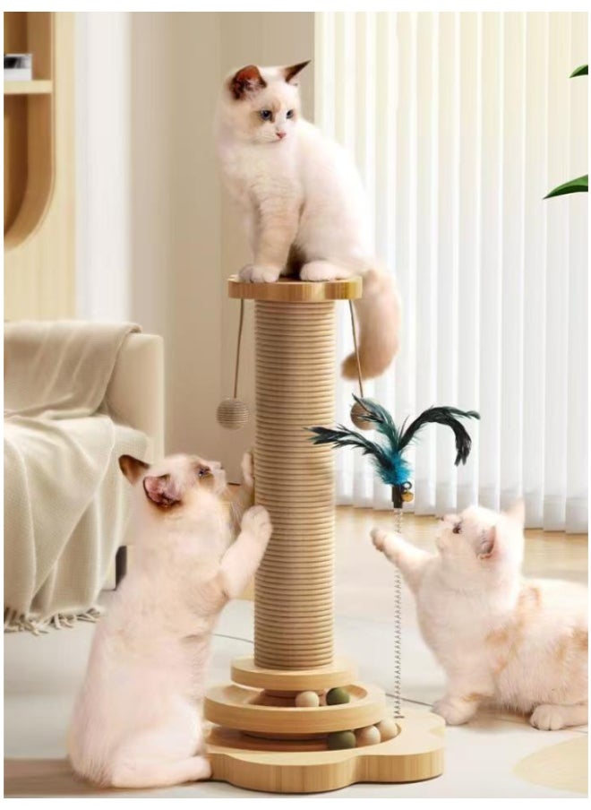 Pet Solid Wood Cat Scratching Post with Rolling Track - Multifunctional Cat Activity Center