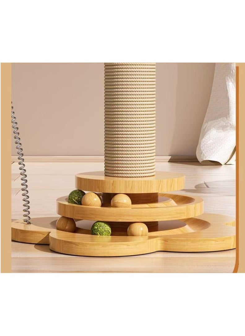 Pet Solid Wood Cat Scratching Post with Rolling Track - Multifunctional Cat Activity Center