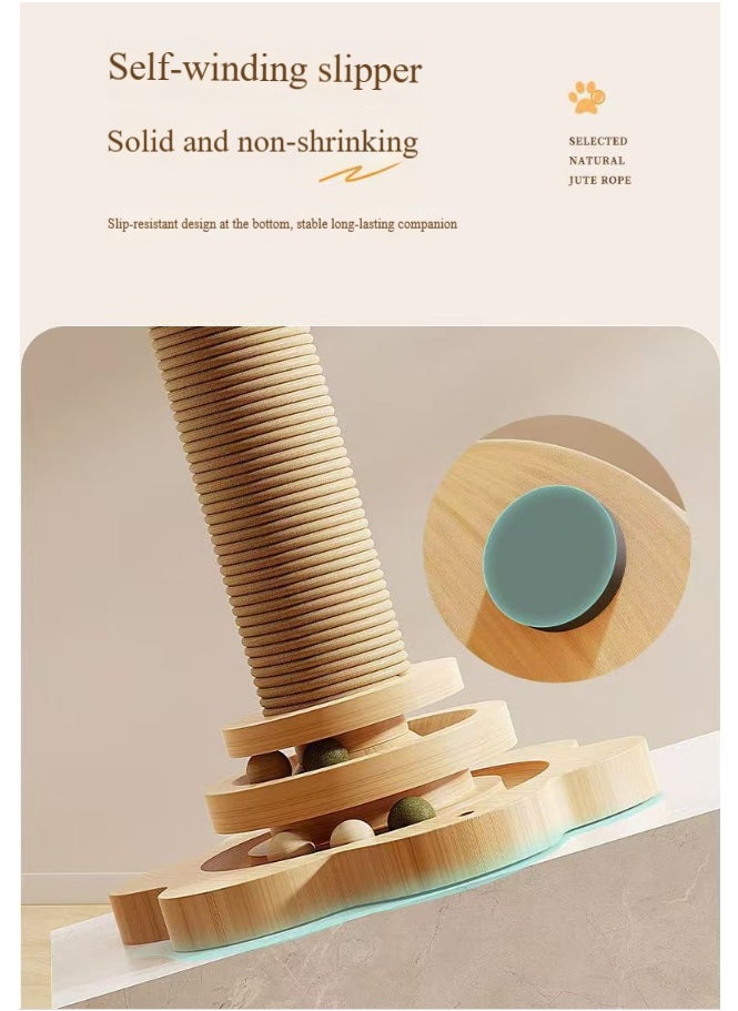 Pet Solid Wood Cat Scratching Post with Rolling Track - Multifunctional Cat Activity Center