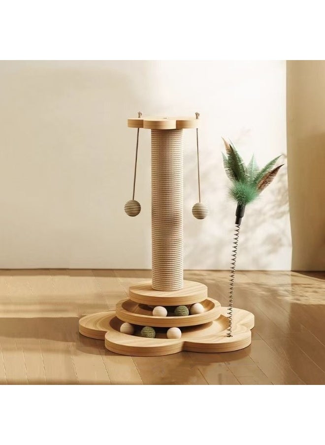 Pet Solid Wood Cat Scratching Post with Rolling Track - Multifunctional Cat Activity Center