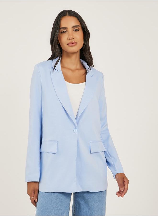 Regular Fit Linen Blazer with Pockets