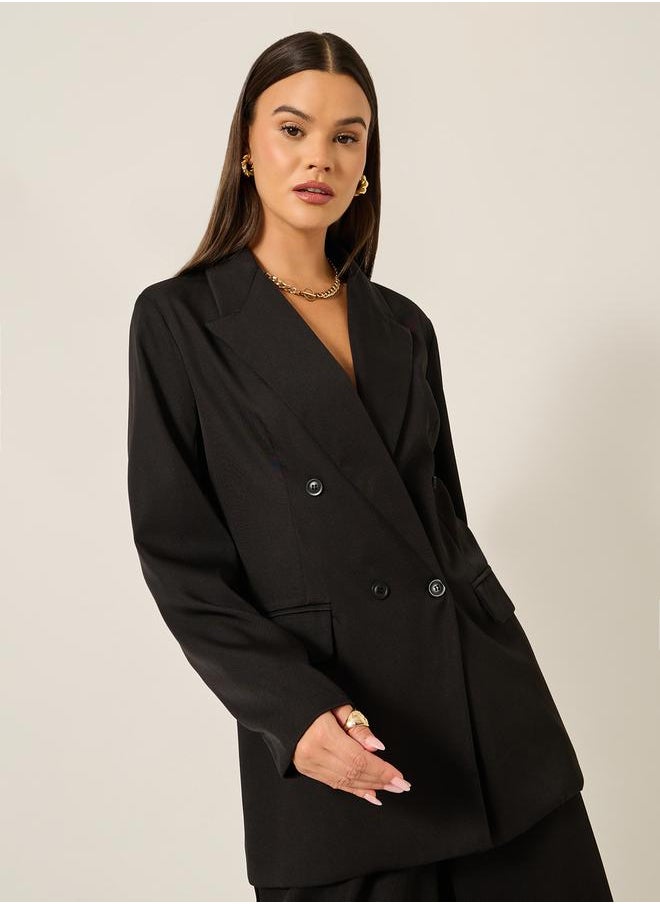 Double Breasted Notch Lapel Neck Longline Blazer