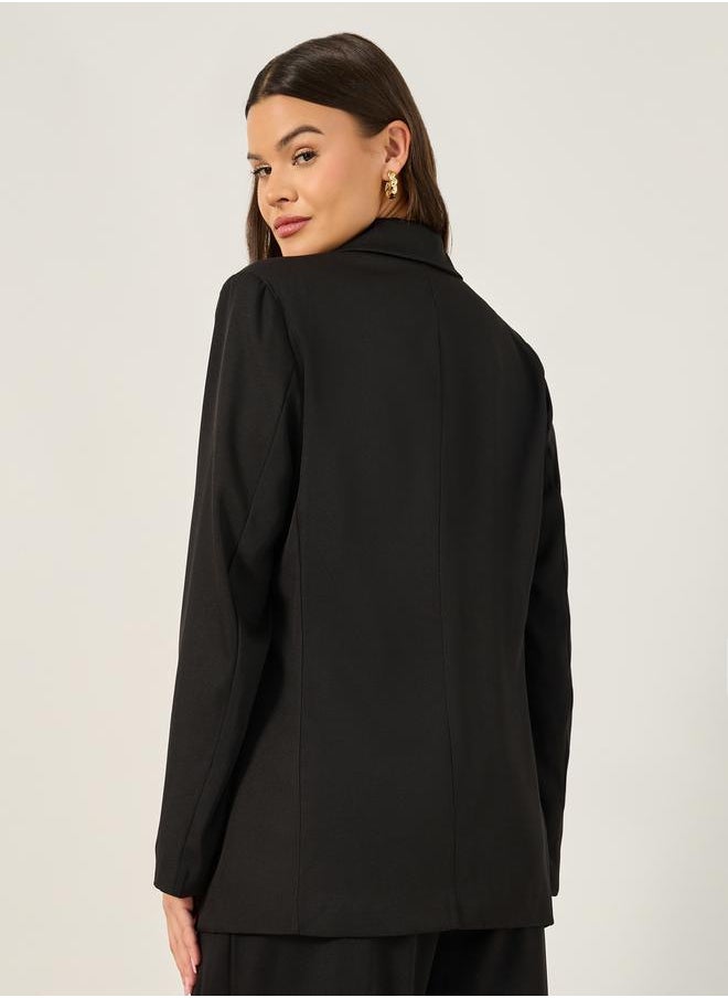 Double Breasted Notch Lapel Neck Longline Blazer