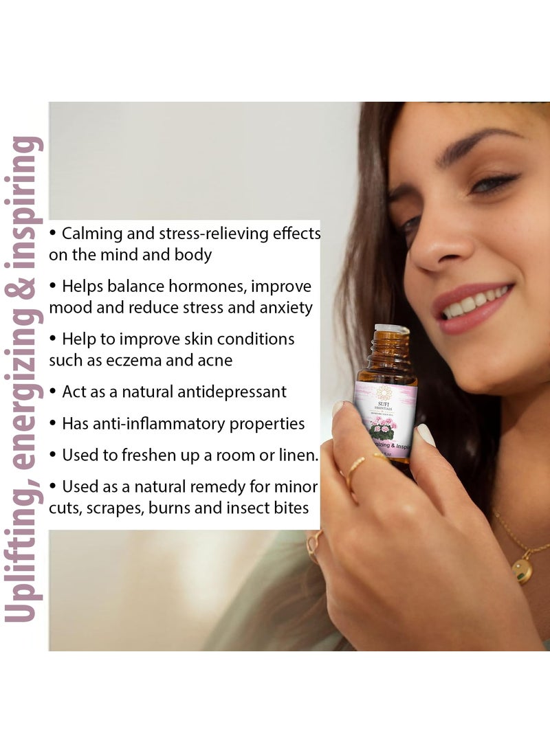 SUFI ESSENTIALS Geranium Essential Oil Hair Growth Long Healthy Hair Minimize Fine Line Wrinkles Smooth Skin Healthy Scalp Aromatherapy Natural NonGreasy And Undiluted Women Men 15Ml