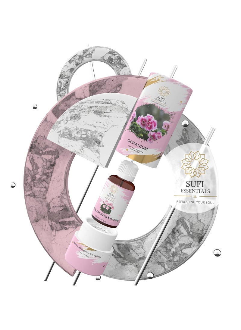 SUFI ESSENTIALS Geranium Essential Oil Hair Growth Long Healthy Hair Minimize Fine Line Wrinkles Smooth Skin Healthy Scalp Aromatherapy Natural NonGreasy And Undiluted Women Men 15Ml
