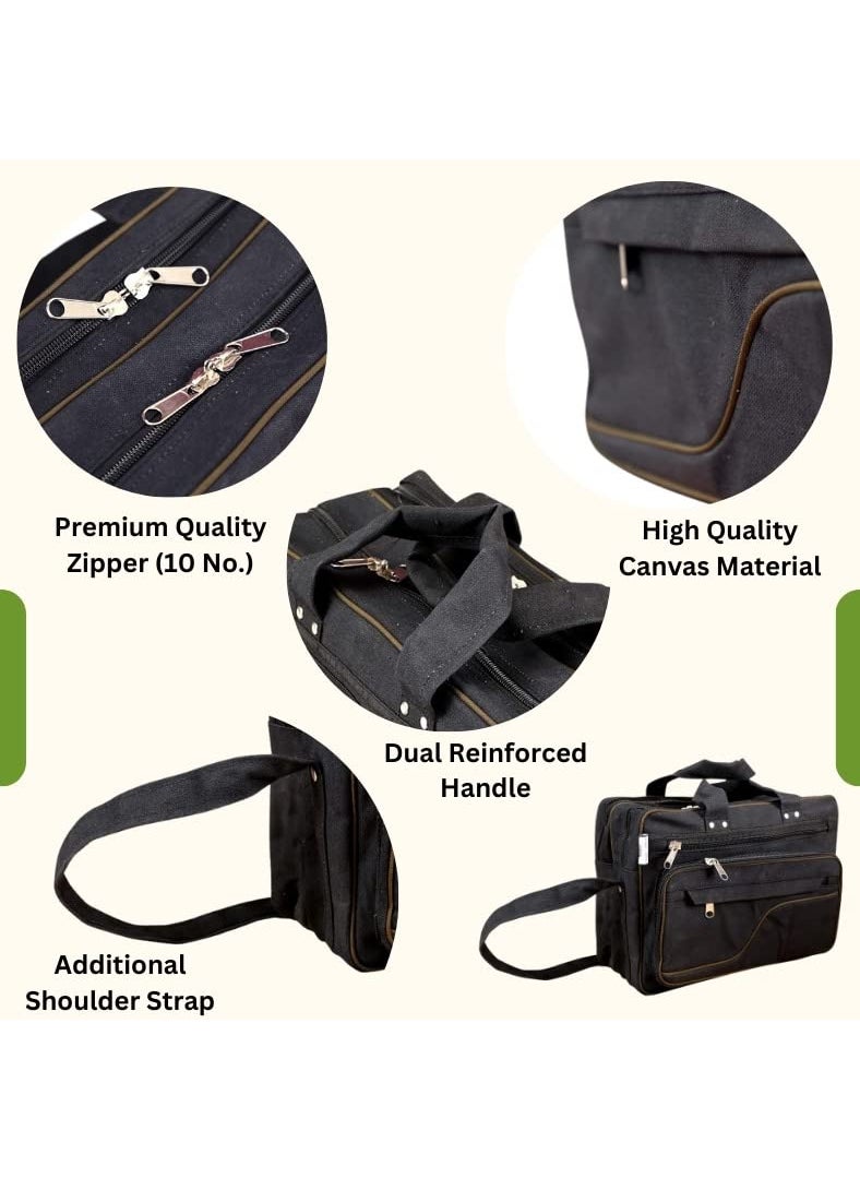 GIRIRAJ CANVAS HUB Heavy Duty Sturdy Material Executive Bag in Matte Black Sturdy Canvas Tool Carrying Bag Executive Bag Technician Bag Tool Holster Service Bag for Men and Women Medium Size