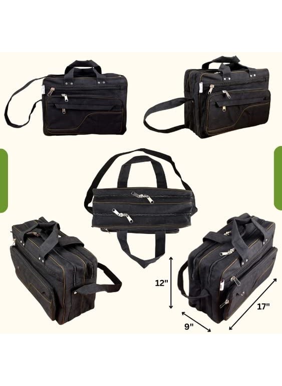 GIRIRAJ CANVAS HUB Heavy Duty Canvas Executive Bag Black L Unisex Adults Briefcase Handbag 6 Pockets 12 x 17 x 3 Work Occasion
