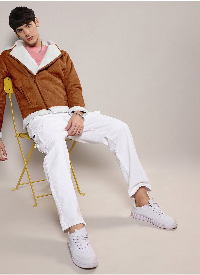 Men's Icy Blue & Chalk White Fleece Lined Biker Jacket