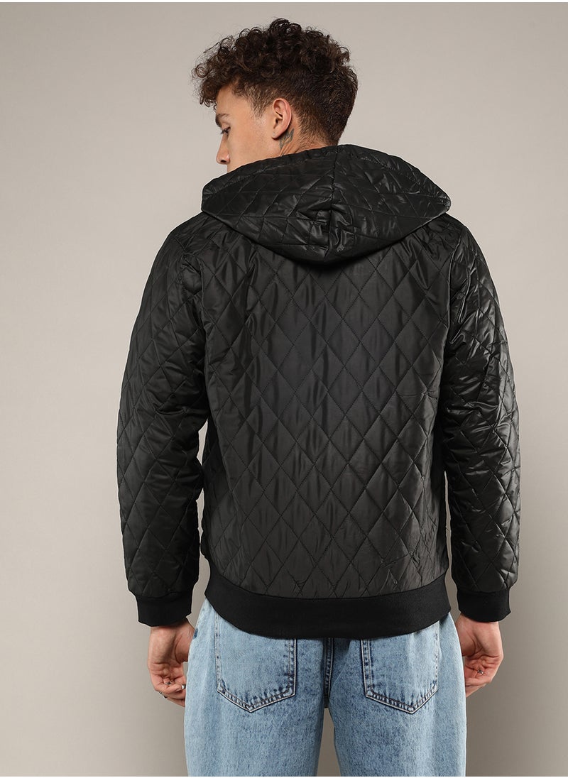 Men's Black Quilted Puffer Jacket With Zip-Closure