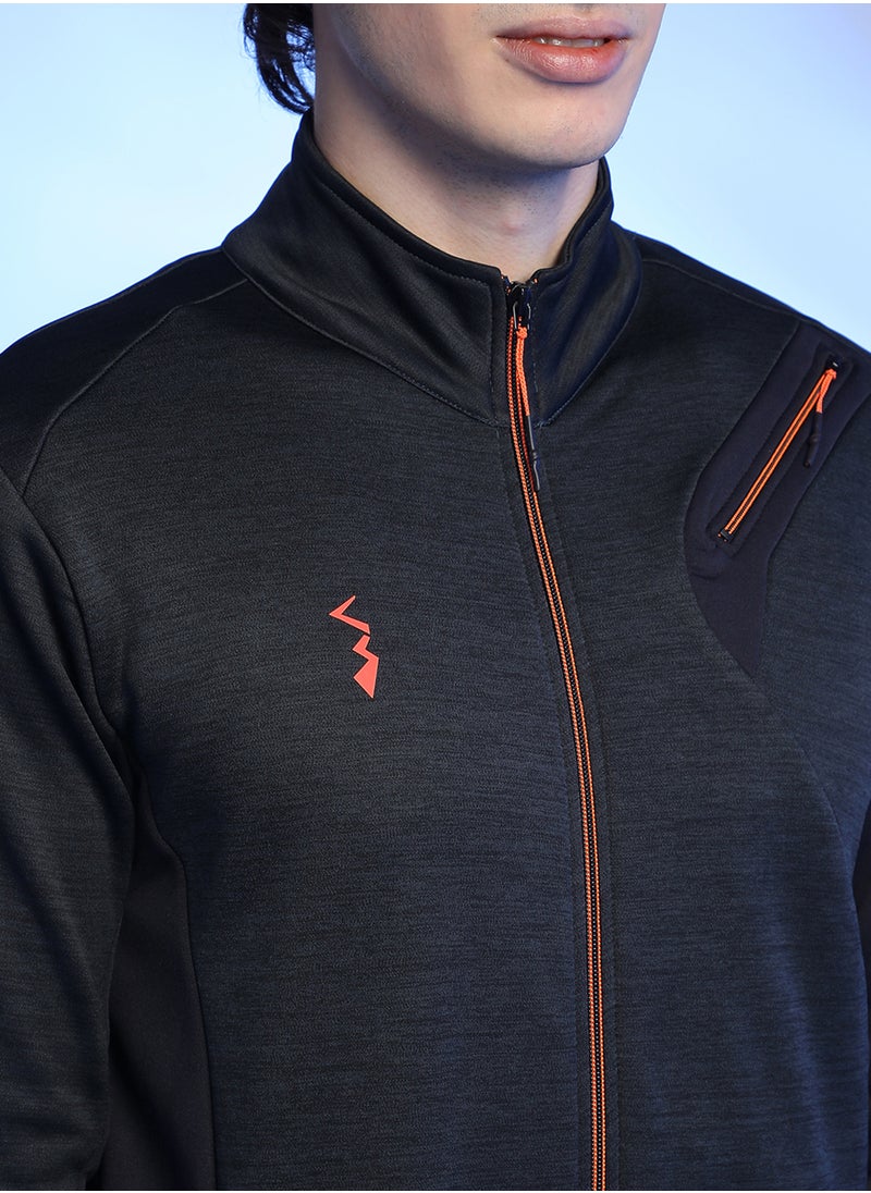 Men's Black Heathered Activewear Jacket With Reflective Detail