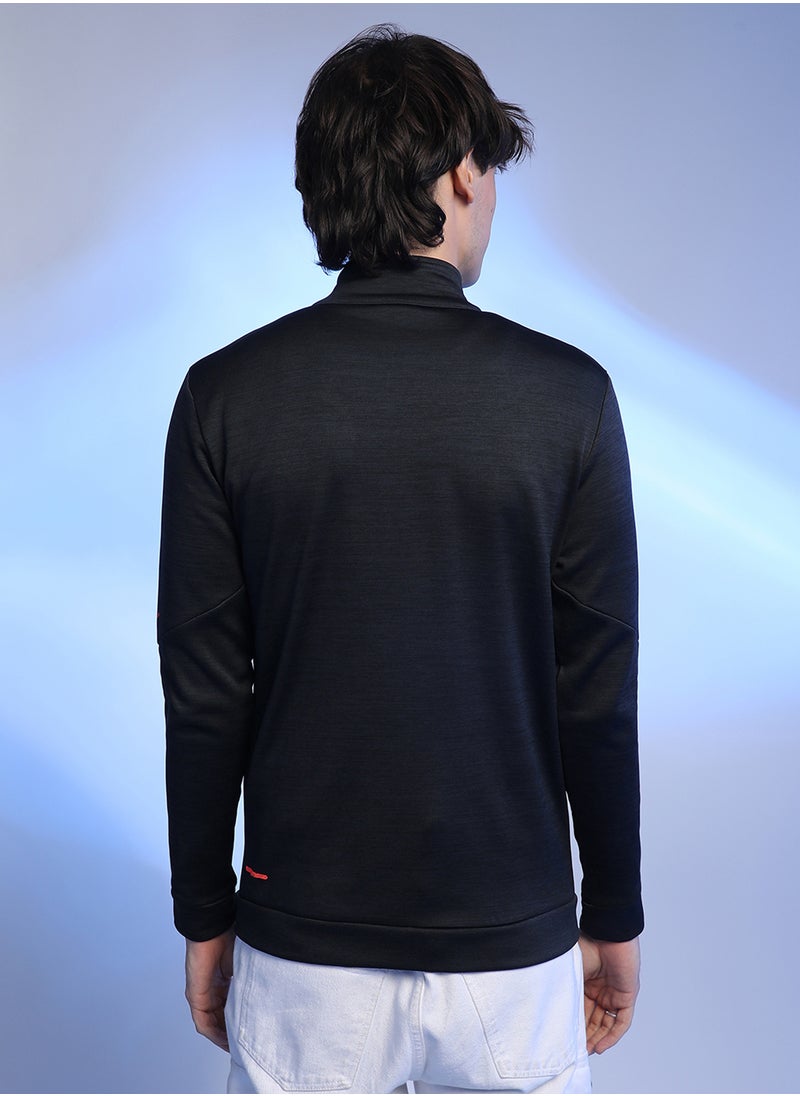 Men's Black Heathered Activewear Jacket With Reflective Detail