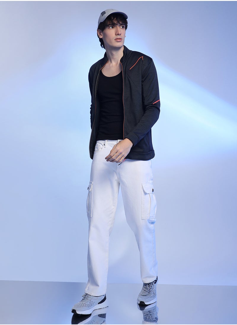 Men's Black Heathered Activewear Jacket With Reflective Detail