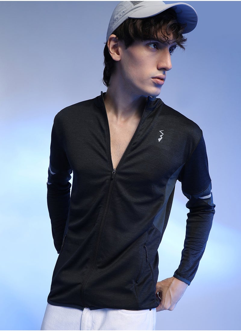 Men's Black Heathered Activewear Jacket With Contrast Detail