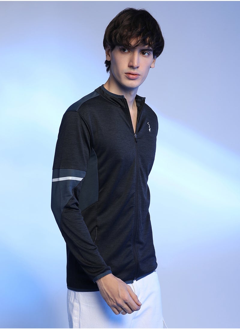 Men's Black Heathered Activewear Jacket With Contrast Detail