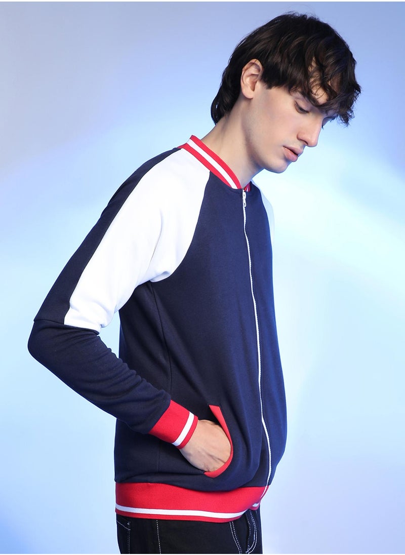 Men's Multicolour Zip-Front Jacket With Raglan Sleeve