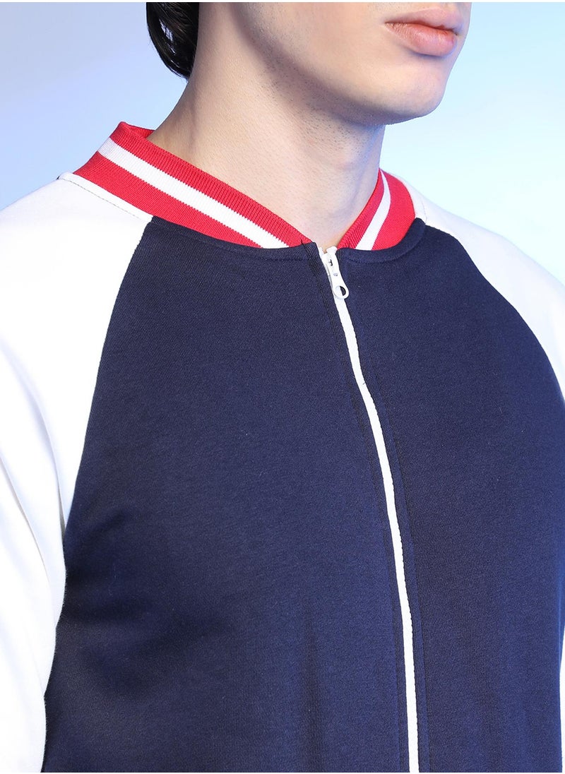 Men's Multicolour Zip-Front Jacket With Raglan Sleeve