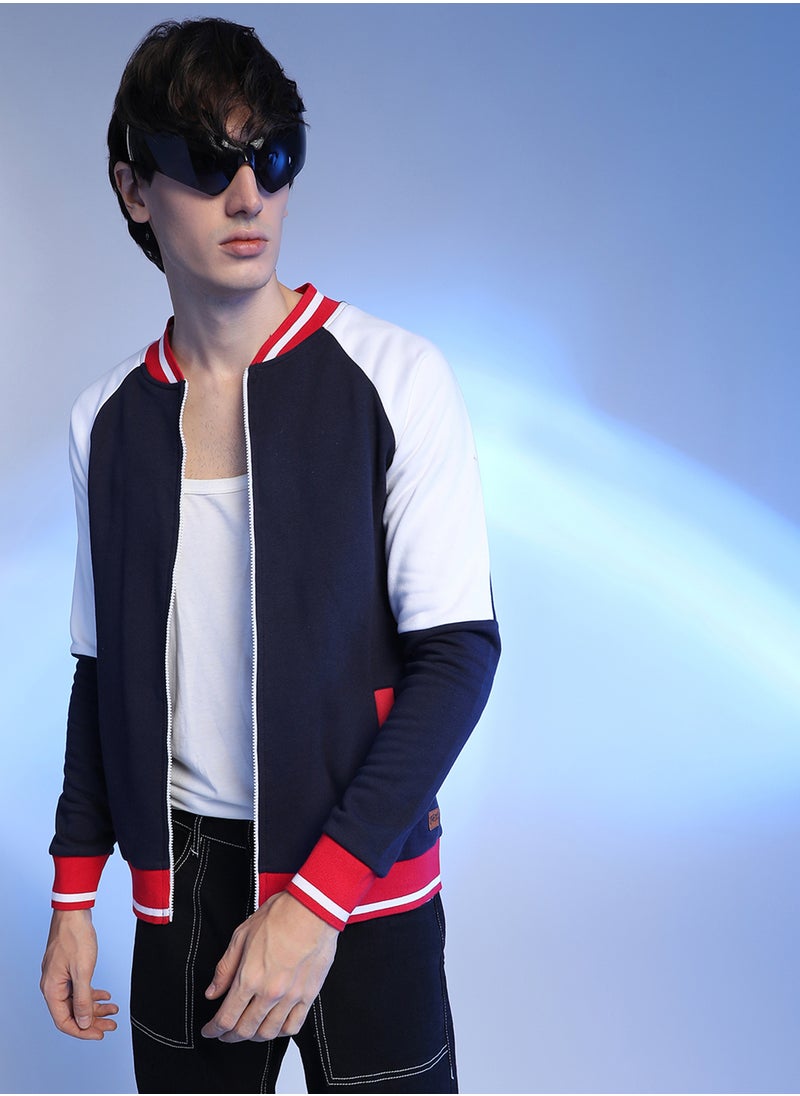Men's Multicolour Zip-Front Jacket With Raglan Sleeve