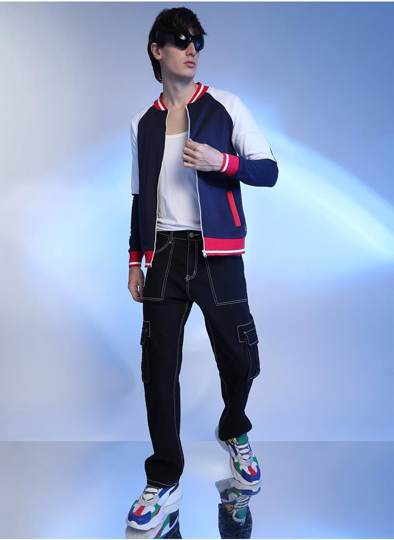 Men's Multicolour Zip-Front Jacket With Raglan Sleeve