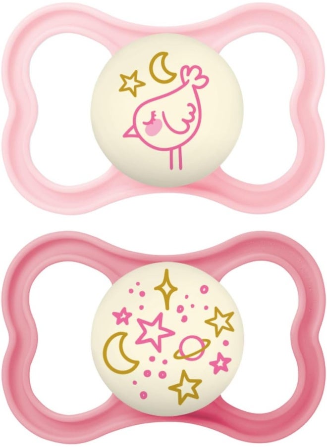 MAM Supreme Night Baby Pacifier, for Sensitive Skin, Patented, 2 Pack, 16+ Months, Girl