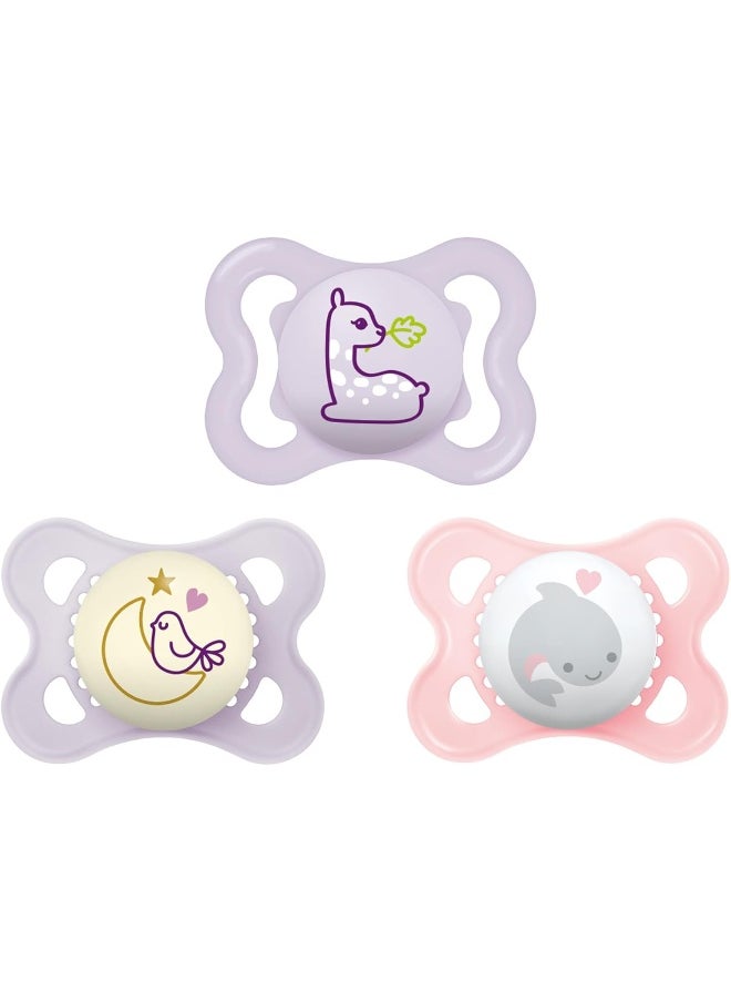 MAM Variety Pack Baby Pacifier, Includes 3 Types of Pacifiers, Shape Helps Promote Healthy Oral Development, 0-6 Months, Girl, 3 Count (Pack of 1)