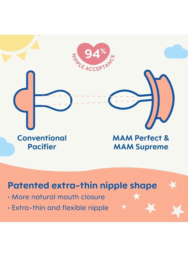 MAM Supreme Night Pacifiers (2 Pack, 1 Sterilizing Pacifier Case), Best Pacifier for Breastfed Babies 16+ Months, Glow in The Dark Pacifiers, Boy Pacifier