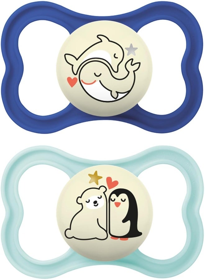 MAM Supreme Night Pacifiers (2 Pack, 1 Sterilizing Pacifier Case), Best Pacifier for Breastfed Babies 16+ Months, Glow in The Dark Pacifiers, Boy Pacifier