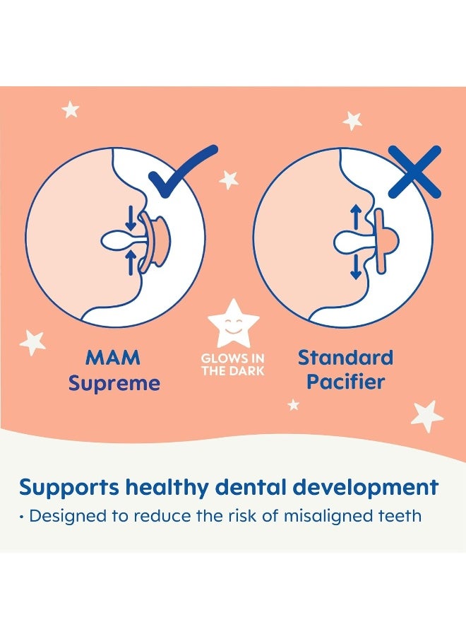 MAM Supreme Night Baby Pacifier, for Sensitive Skin, Patented, 2 Pack, 16+ Months, Unisex