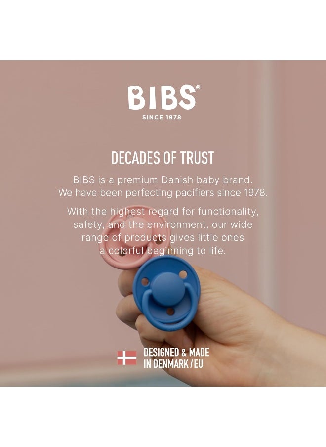 BIBS De Lux Soother 2-Pack, BPA Free Dummy Pacifier, Round Nipple. Silicone, Made in Denmark. 0-36 Months (Pack of 2), Dusty Blue/Steel Blue