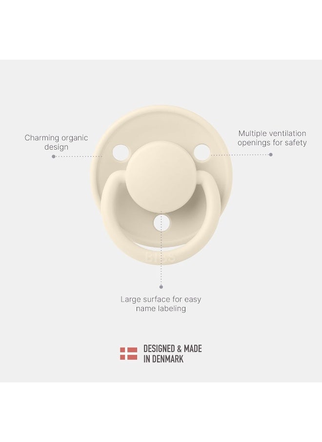 BIBS De Lux Soother 2-Pack, BPA Free Dummy Pacifier, Round Nipple. Silicone, Made in Denmark. 0-36 Months (Pack of 2), Dusty Blue/Steel Blue