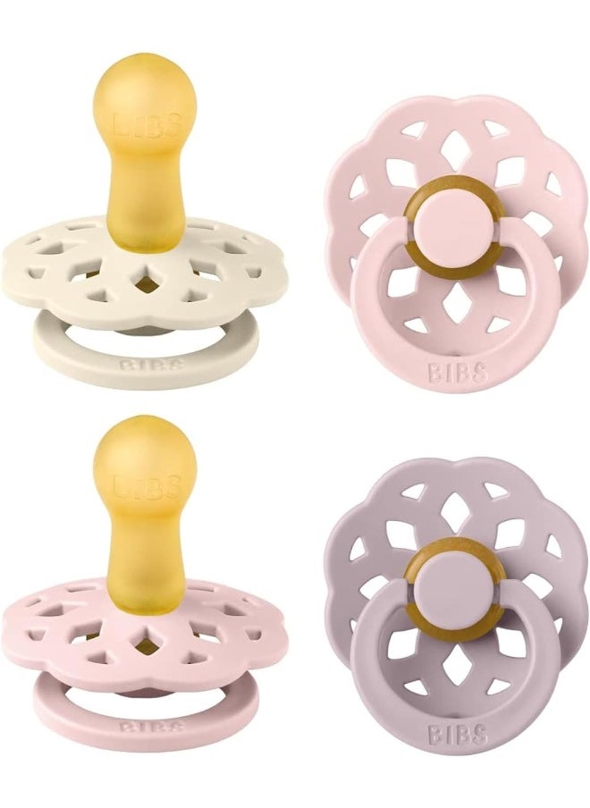 BIBS Boheme Soother 4-Pack | BPA Free Dummy Pacifier | Round Nipple | Natural Rubber Latex | Made in Denmark | Size 6-18 Months | Blossom Mix