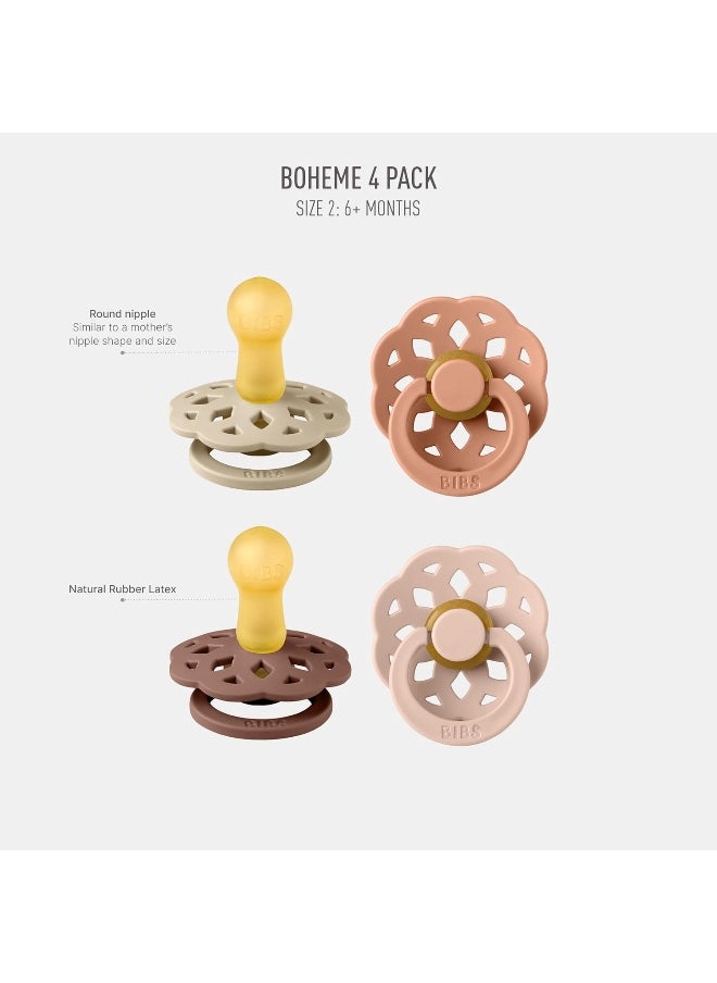 BIBS Boheme Soother 4-Pack | BPA Free Dummy Pacifier | Round Nipple | Natural Rubber Latex | Made in Denmark | Size 6-18 Months | Vanilla Mix